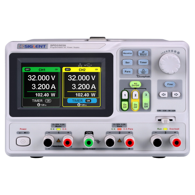 SPD3303X zasilacz lab. programowalny DC 2x30V/3A, 1x 2.5V/3.3V/5V/3A, rozdz.1mV,1mA