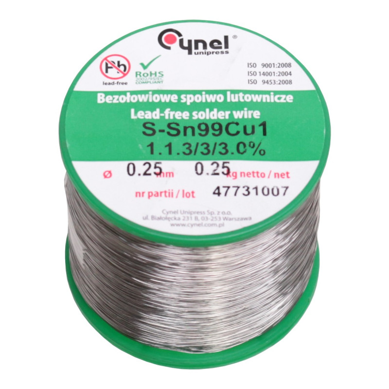 Cyna-spoiwo SN99C 0.25/0.25 Sn99,3Cu0,7 0.25mm/0.25kg Cynel