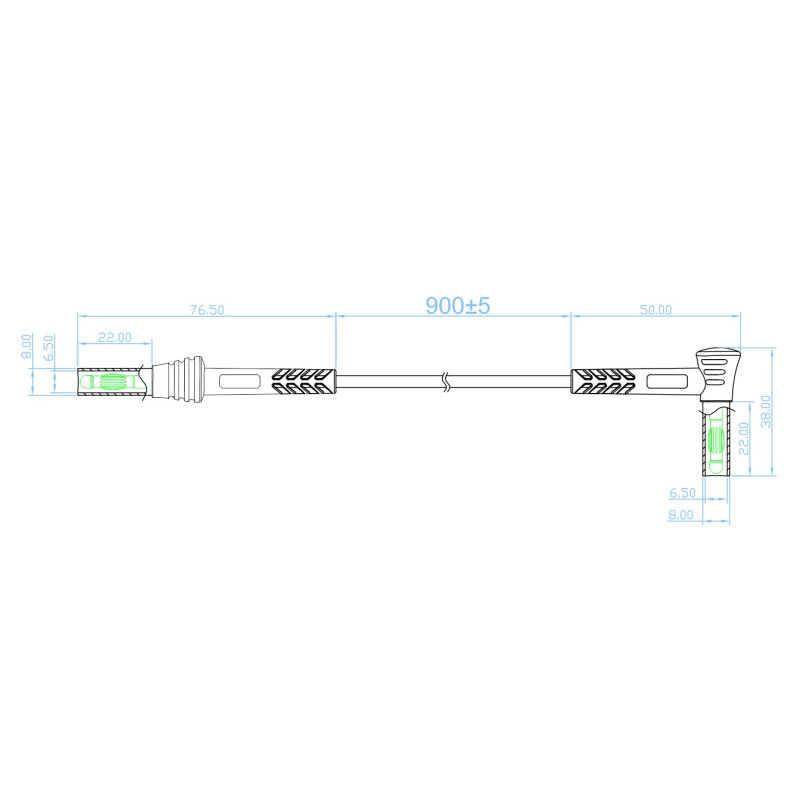 PPS 1C-0001-BK Przewód pom. wtyk banan bezp. kątowy-prosty 4mm,10A,CAT IV 600V,czarny
